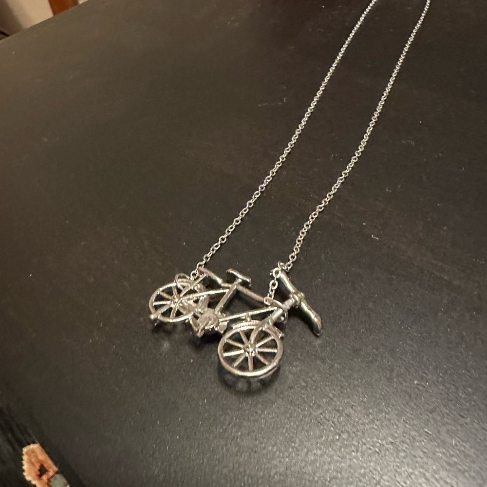 Silver Tone Bicycle Pendant Necklace